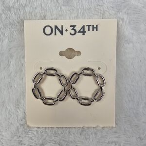 On 34th Silver Tone Circle Chain Hoop Earrings